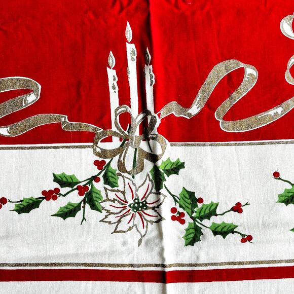 Vintage 50's Christmas tablecloth flaws stains holes cutter cloth for crafts? - Picture 11 of 12